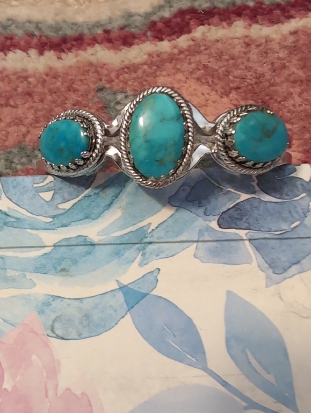 Sterling Silver Turquoise Three-Stone Bracelet